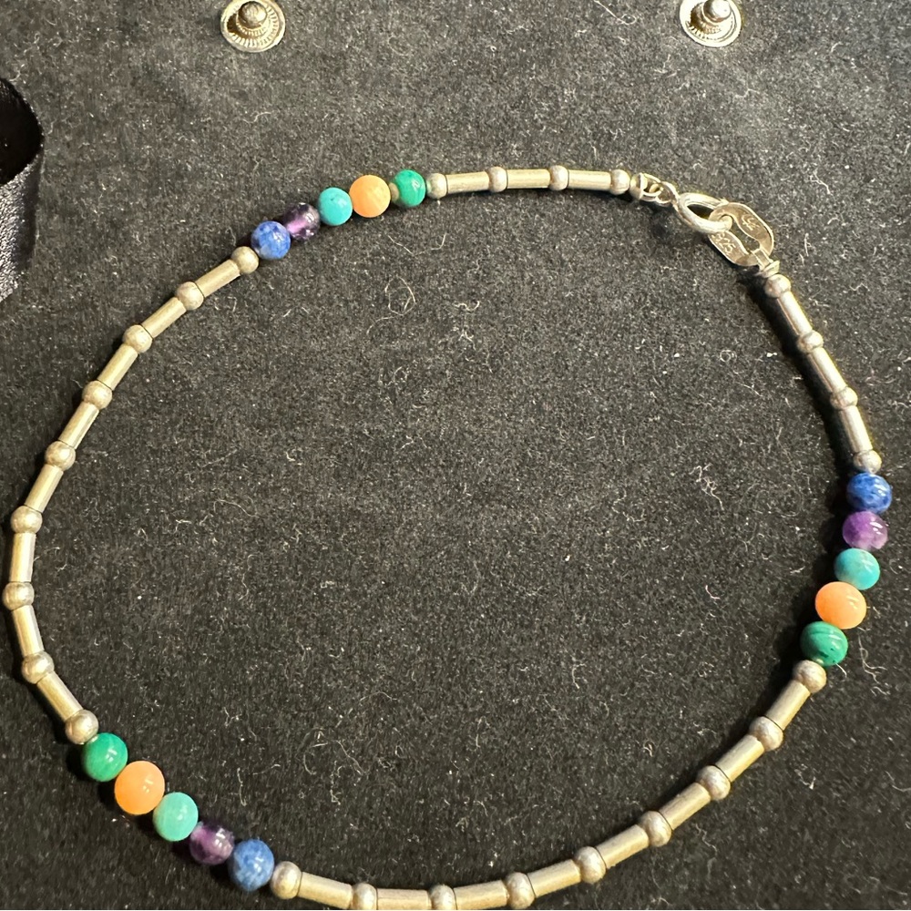 Sterling silver anklet with rainbow beads